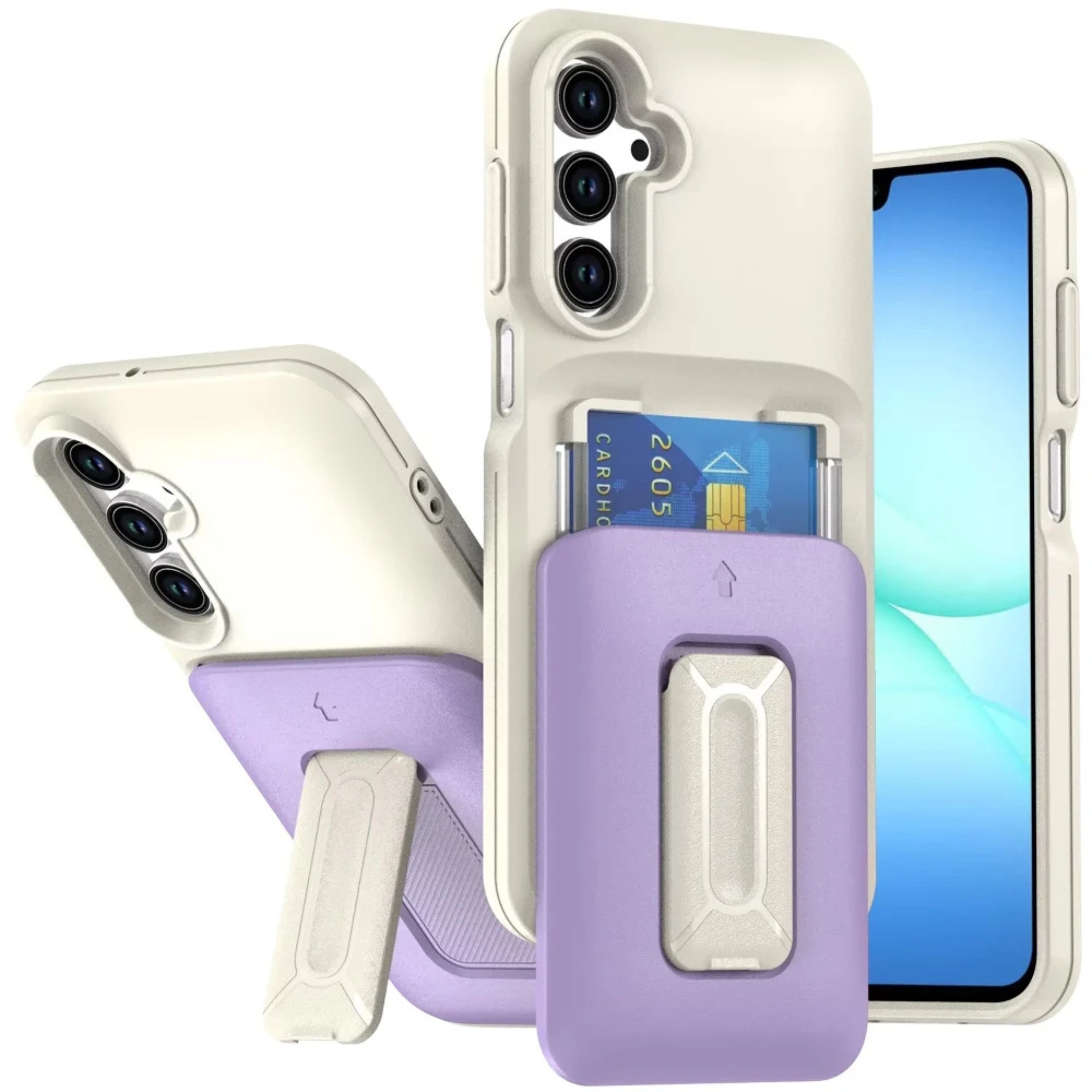 Kitcheniva - Card Holder Kickstand Phone Case With Strap And Tempered Glass For Samsung A17 5G - Purple