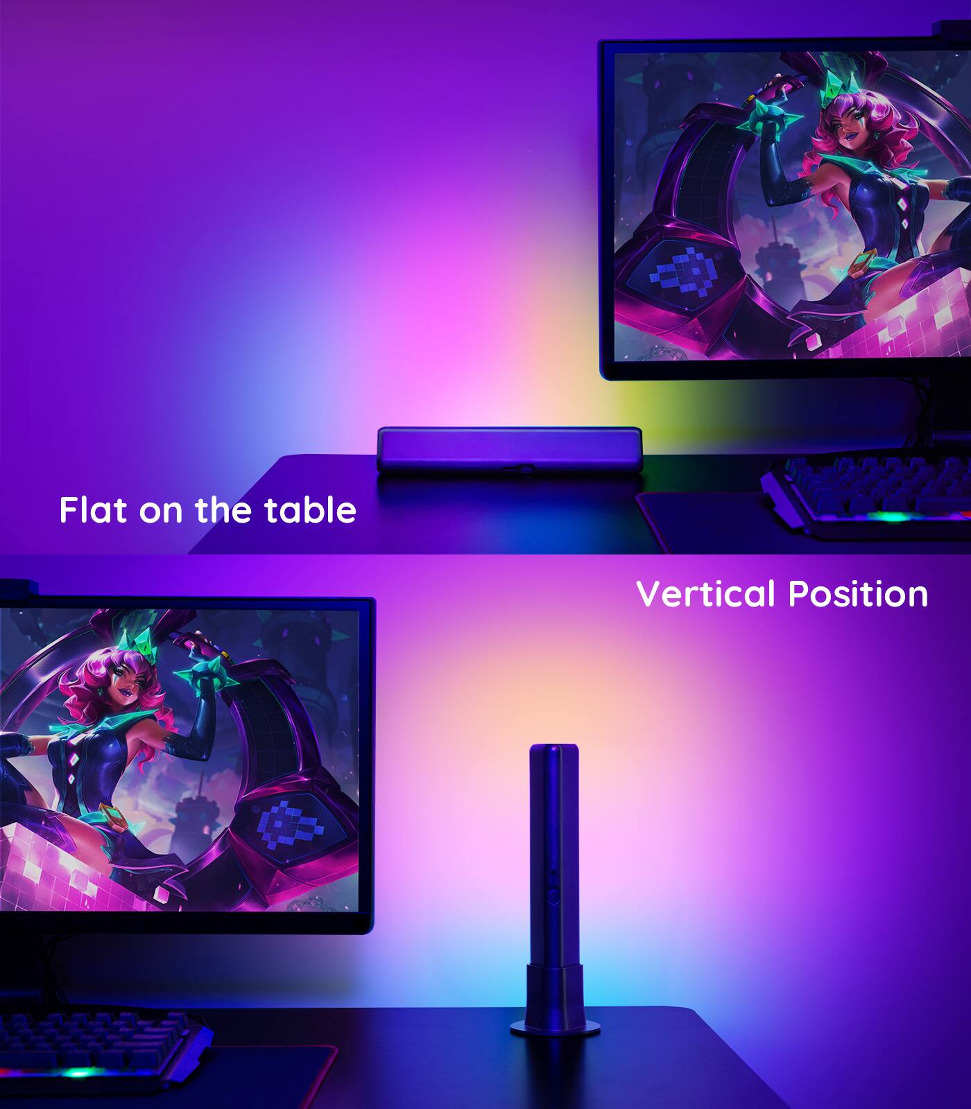 Flat on the table, Vertical Position