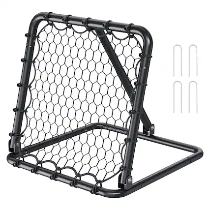 Front. VEVOR - Soccer Rebounder Rebound Net, Kick-Back 34"x34", Portable Football Training Gifts, Fully Adjustable Angles Goal Net - Black.