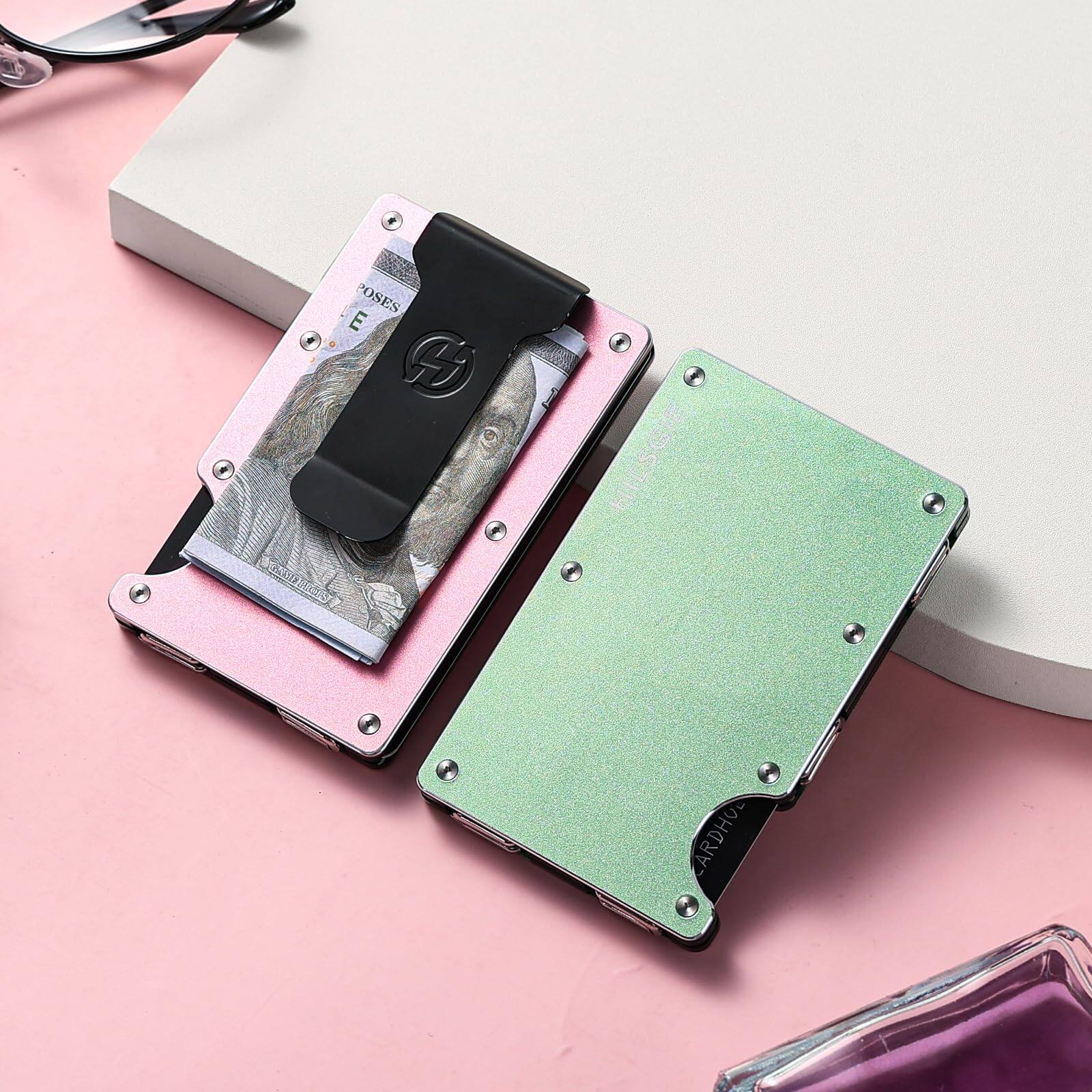 Alt View 5. Jadie Link - Slim Magnetic Wallet Women Compatible Magsafe Removable Money Clip Rfid Blocking Metal Card Holder Minimalist 1615141312 - Black-Compatible With Magsafe.