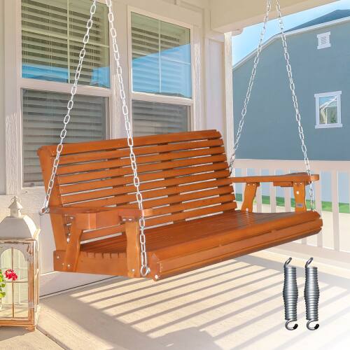 Alt View 10. Winado - 5FT Patio Wooden Porch Swing Chair Bench Only, with Hanging Chains, Cup Holders, Phone Slots for In/Outdoor Garden Yard - Brown.