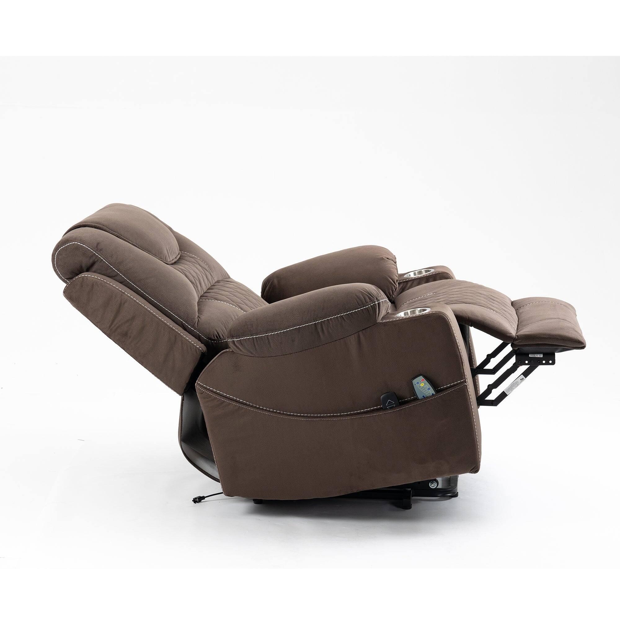 Alt View 2. Boyel Living - Oversized Elderly Electric Lift Chair Dual OKIN Motor 160° Recline Massage Heating Dual Cup Holder Living Room Furniture - Coffee.