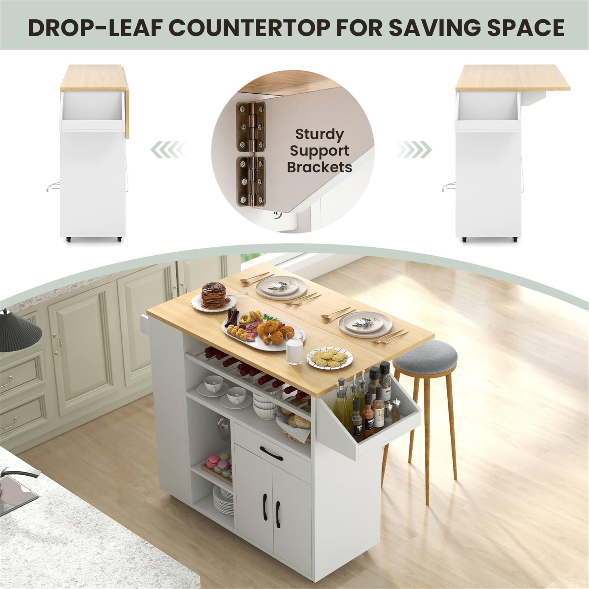 DROP-LEAF COUNTERTOP FOR SAVING SPACE

Sturdy Support Brackets