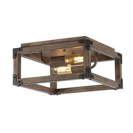 Jonathan Y - Magnolia 11.5" 2-Light Iron Rustic Farmhouse LED Flush Mount - Brown