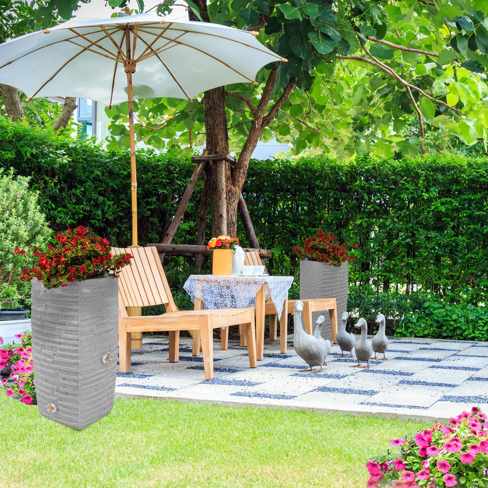 Alt View 3. Good Ideas - Good Ideas Impressions Riverwalk 50 Gallon Rain Barrel, Light Granite & 50' Hose.