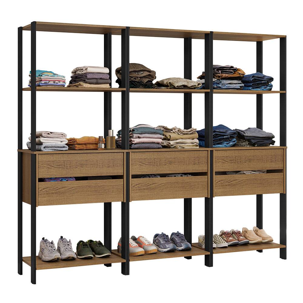 Angle. Madesa - Madesa Wardrobe Clothes Storage Rack with 6 Drawers and Open Shelves 82"L - Black/Brown - Rustic/Black.