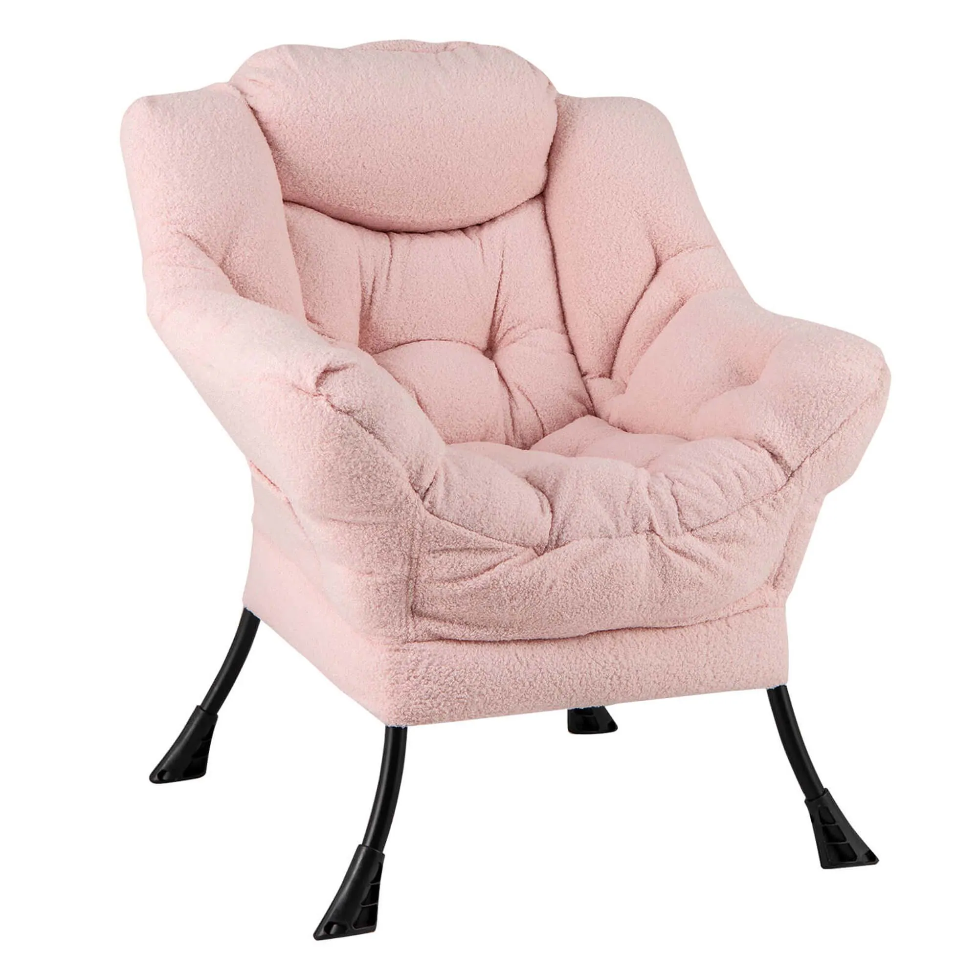 Front. Costway - Stylish Large Lazy Chair with Cozy Head Pillow and Seat Armrests - Pink.