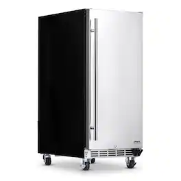 NewAir - 15" Built-in 90 Can Outdoor Beverage Fridge in Weatherproof Stainless Steel with Auto-Closing Door - Black