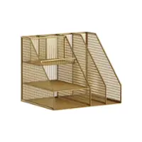 Martha Stewart - Ryder Large Steel Mesh Desktop Organizer with File Holder - Gold - Front_Zoom