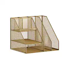 Front. Martha Stewart - Ryder Large Steel Mesh Desktop Organizer with File Holder - Gold.