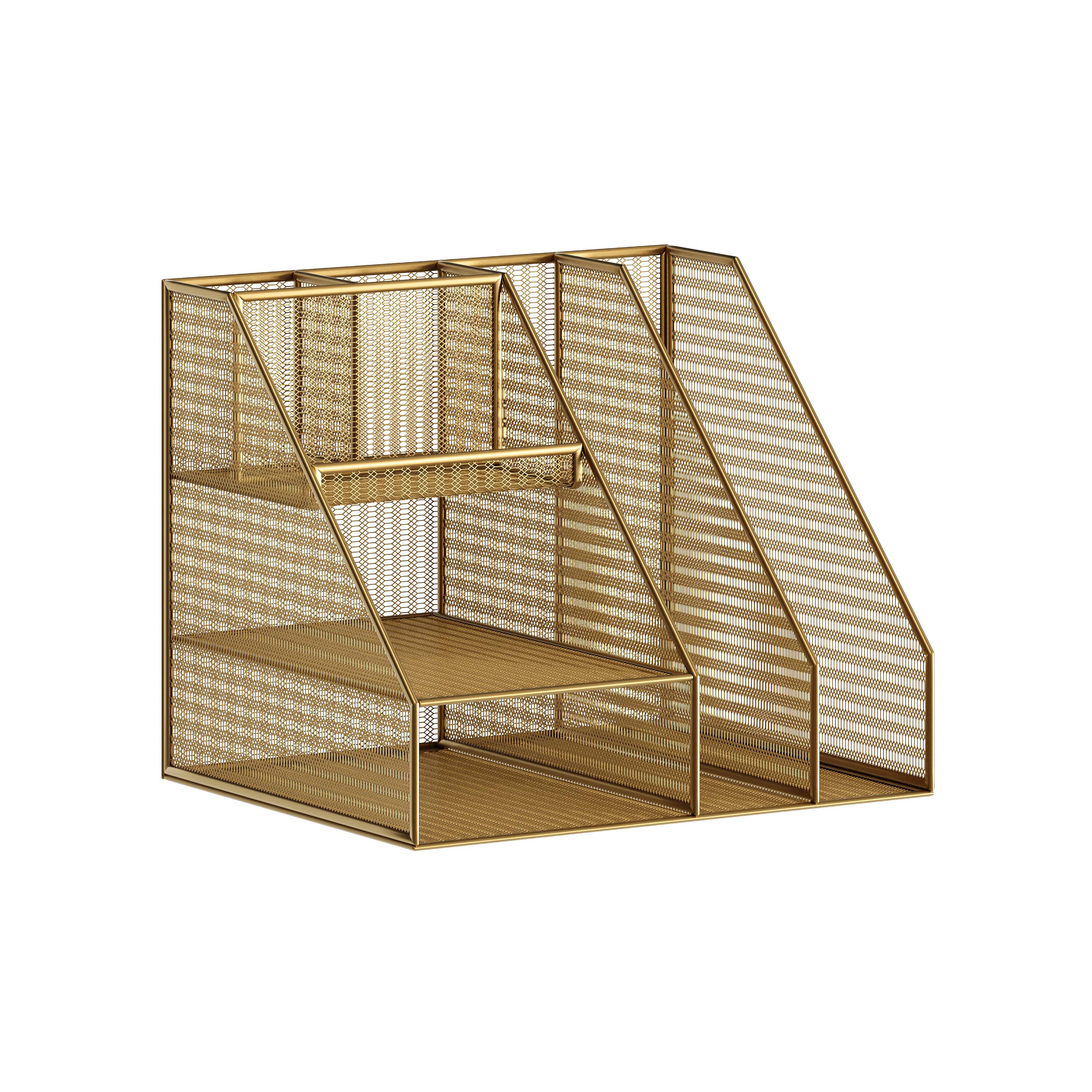 Martha Stewart - Ryder Large Steel Mesh Desktop Organizer with File Holder - Gold