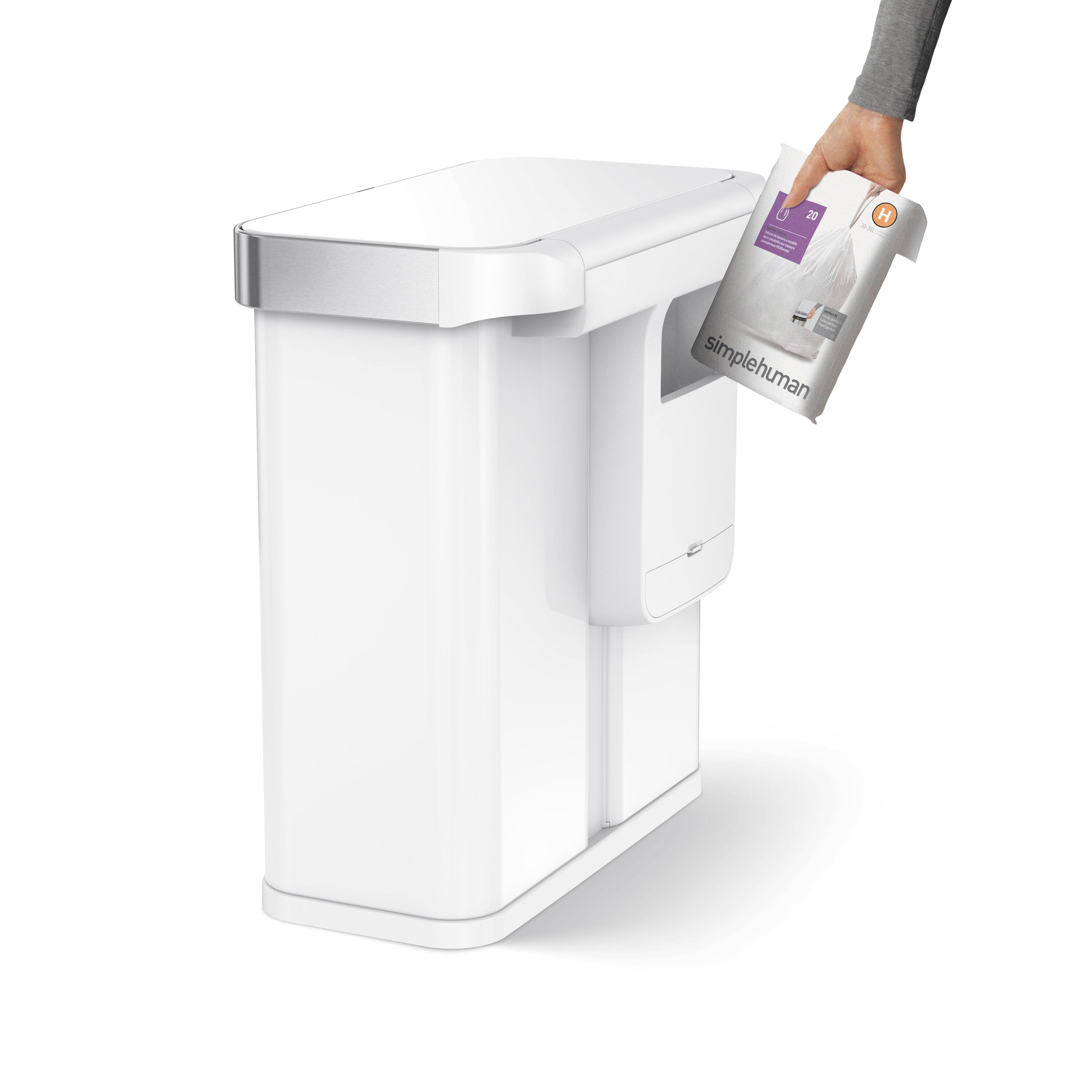 Alt View 3. simplehuman - 58L sensor recycler with voice and motion control, white steel - White.