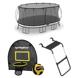 Springfree Trampoline - 12' x 19' Trampoline with Basketball FlexrHoop and Ladder - Black