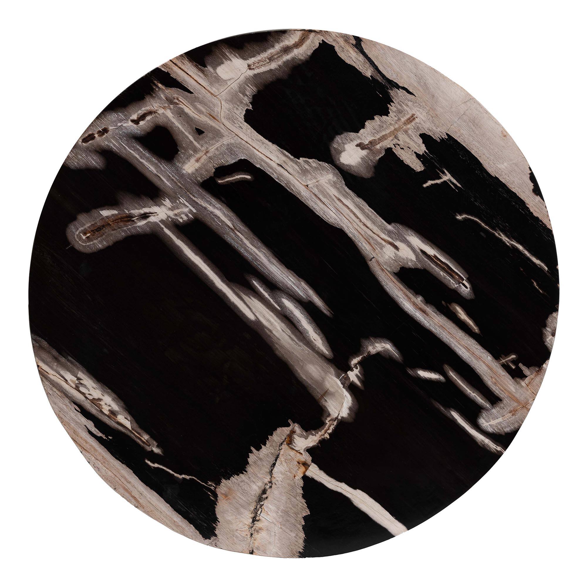 Back. bali & pari - Lavanya End Table with Petrified Wood Top - Drum Accent Side Table with Recycled Teak Wood Frame - Black/Cream/Antique Brown.