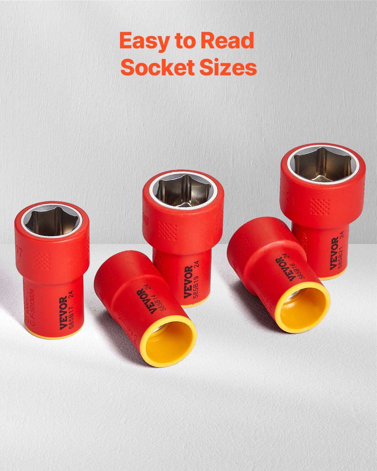 Easy to Read Socket Sizes

17 24 VEVOR 585B17  
19 24 VEVOR 585B14  
21 24 VEVOR 585B19  
24 VEVOR 585B21