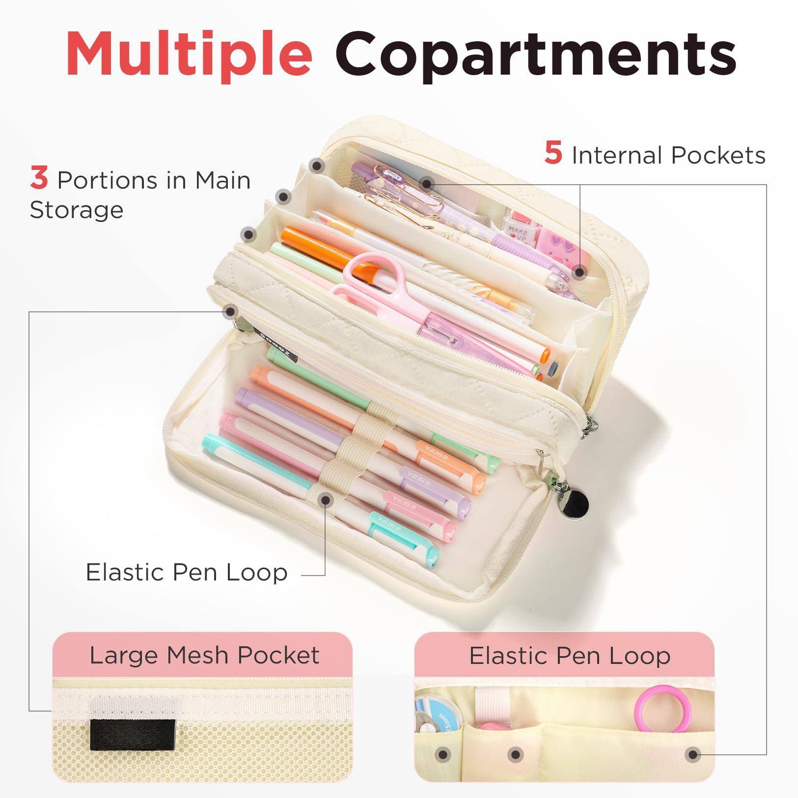 Multiple Compartments

3 Portions in Main Storage

5 Internal Pockets

Elastic Pen Loop

Large Mesh Pocket

Elastic Pen Loop