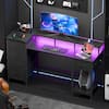 Front. Furnulem - 47 Inches Computer Desk with Monitor Stand Charging Station LED Lights Gaming Desk with Drawers for Home Office - Black.