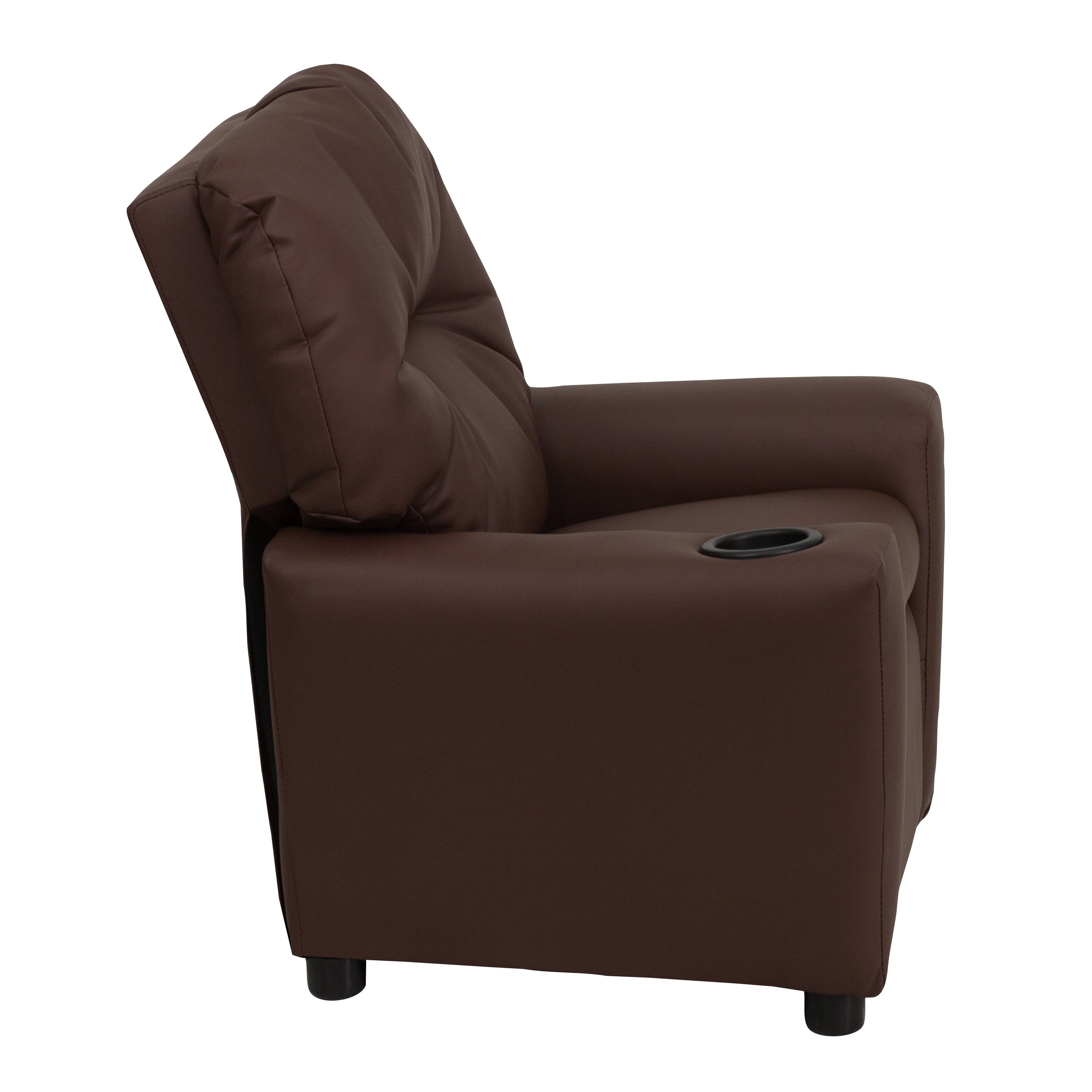 Alt View 5. Emma + Oliver - Contemporary Kids Recliner with Cup Holder - Brown LeatherSoft.
