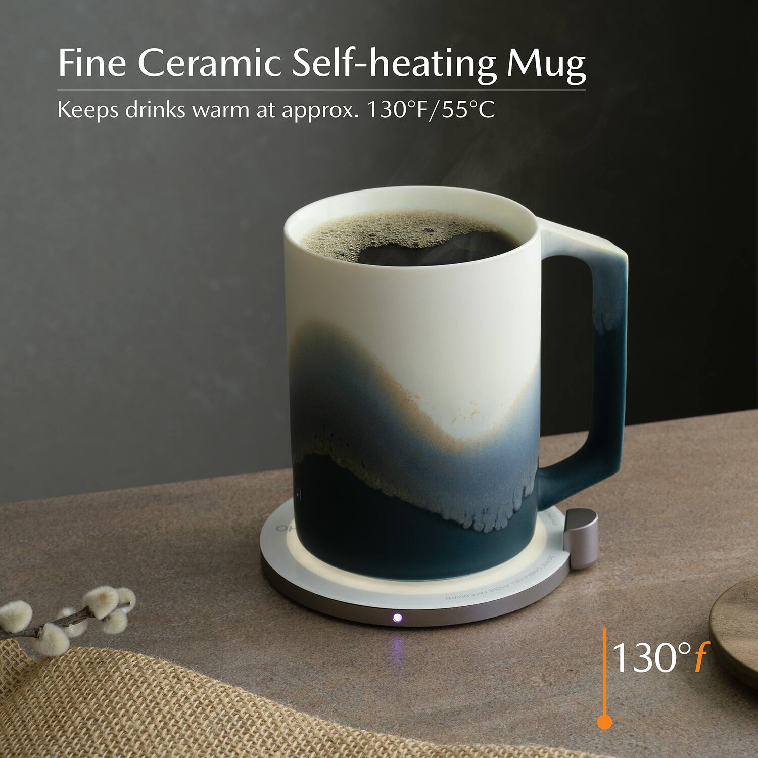 Fine Ceramic Self-heating Mug  
Keeps drinks warm at approx. 130°F/55°C