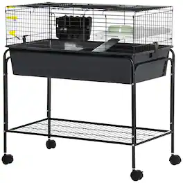 Pawhut - Small Animal Cage Removable from Stand, Pet Habitat with Shelf & Wheels, 33" x 18.5" x 35"