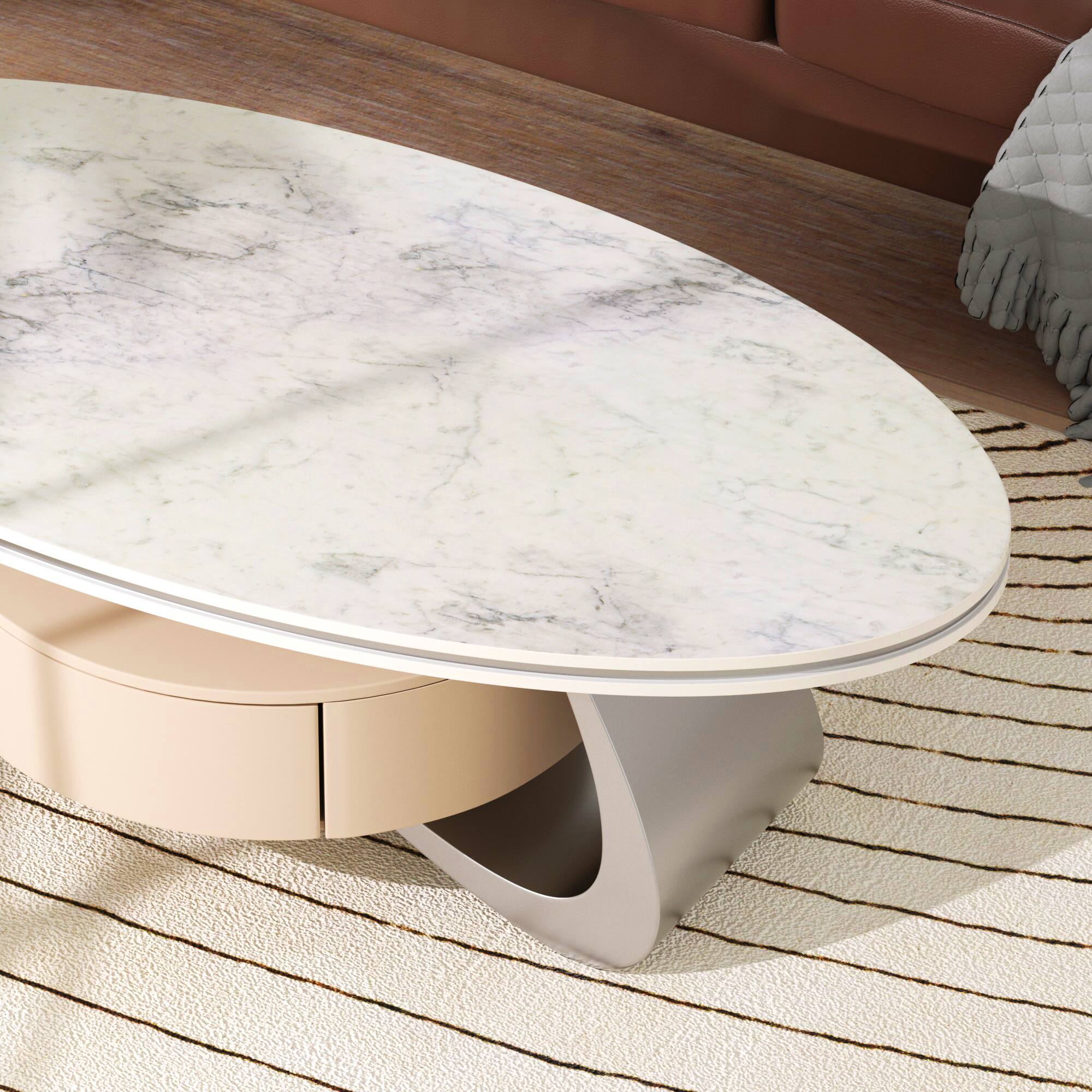 Alt View 5. MSOOB - 47.2" Oval Modern Coffee Table Luxury Faux Marble Top Stainless Steel Base - Multicolor.
