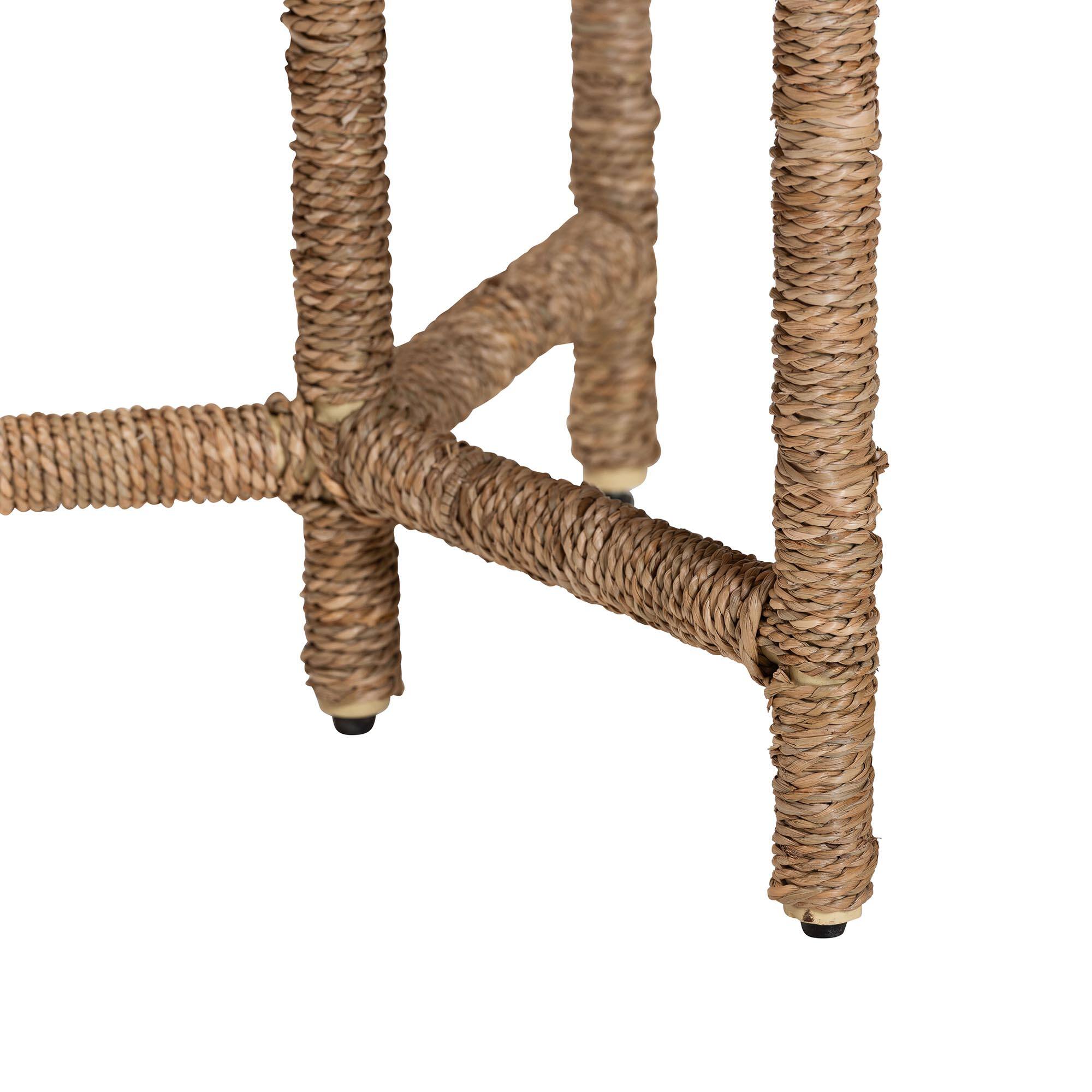 Left. bali & pari - Fumito Handwoven Seagrass End Table - Round Boho Side Table with Wrapped Frame, Handmade Coastal - Natural Brown.