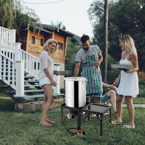 Alt View 8. Winado - 4PCS 30QT Turkey Fryer 10QT Fish Fryer with Propane Burner Stand, Deep Pot Thermometer Turkey Rack Lifter for Outdoor - Sliver.