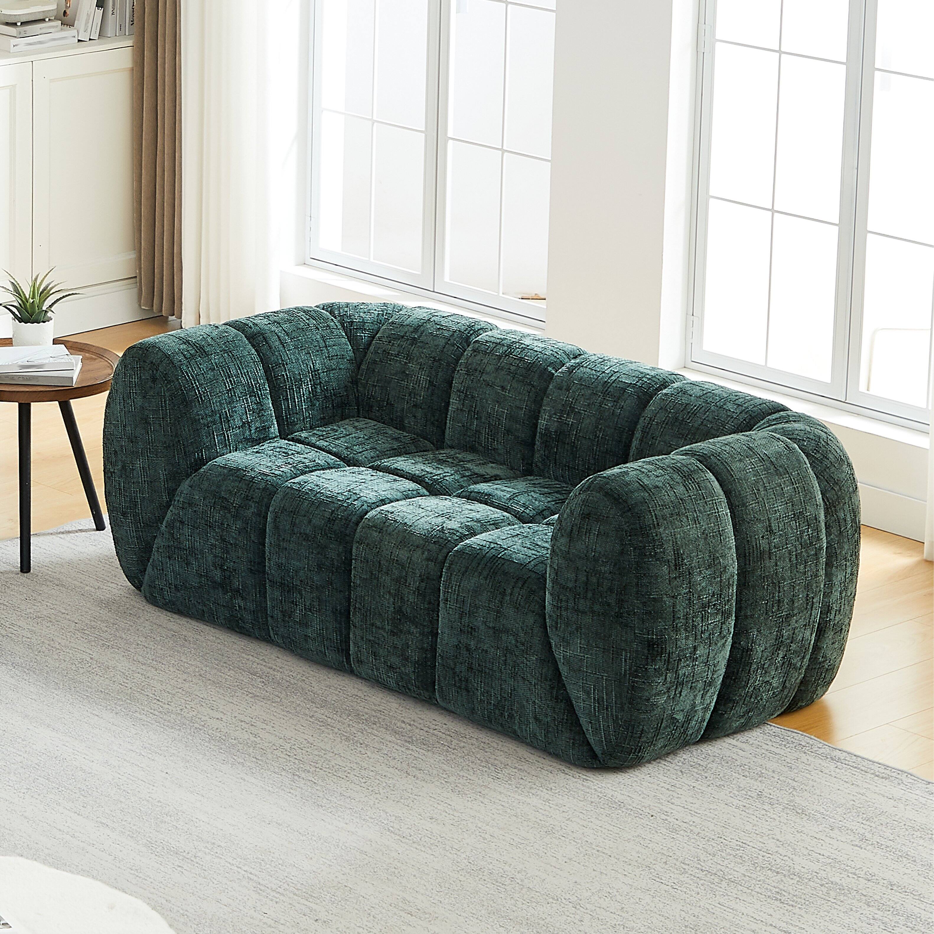 Left. Anysun - Chenille Pure Foam Loveseat Sofa – Modern Quilted Cloud, Deep-Seat Comfortable Chenille Frabic - Green.
