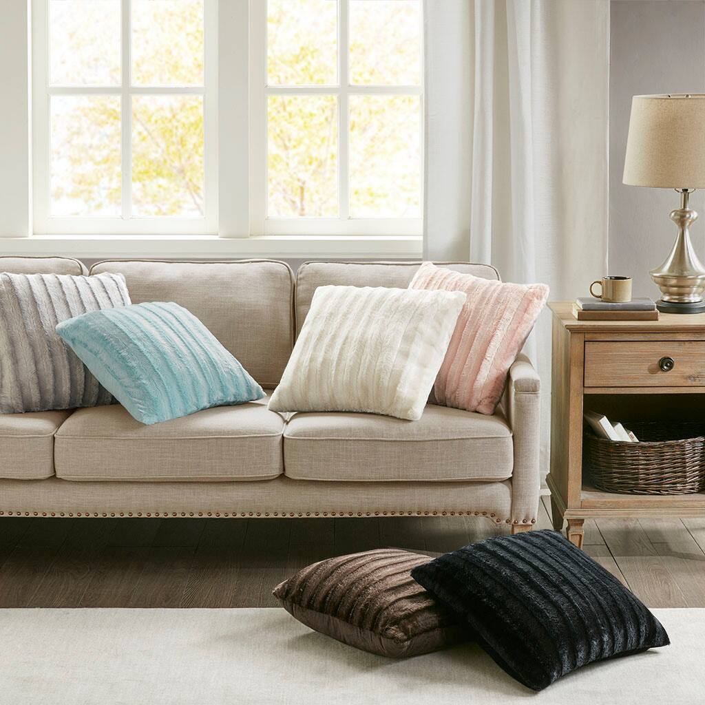 Alt View 5. Gracie Mills - Gracie Mills Wilfred Faux Fur Square Pillow - Grey.