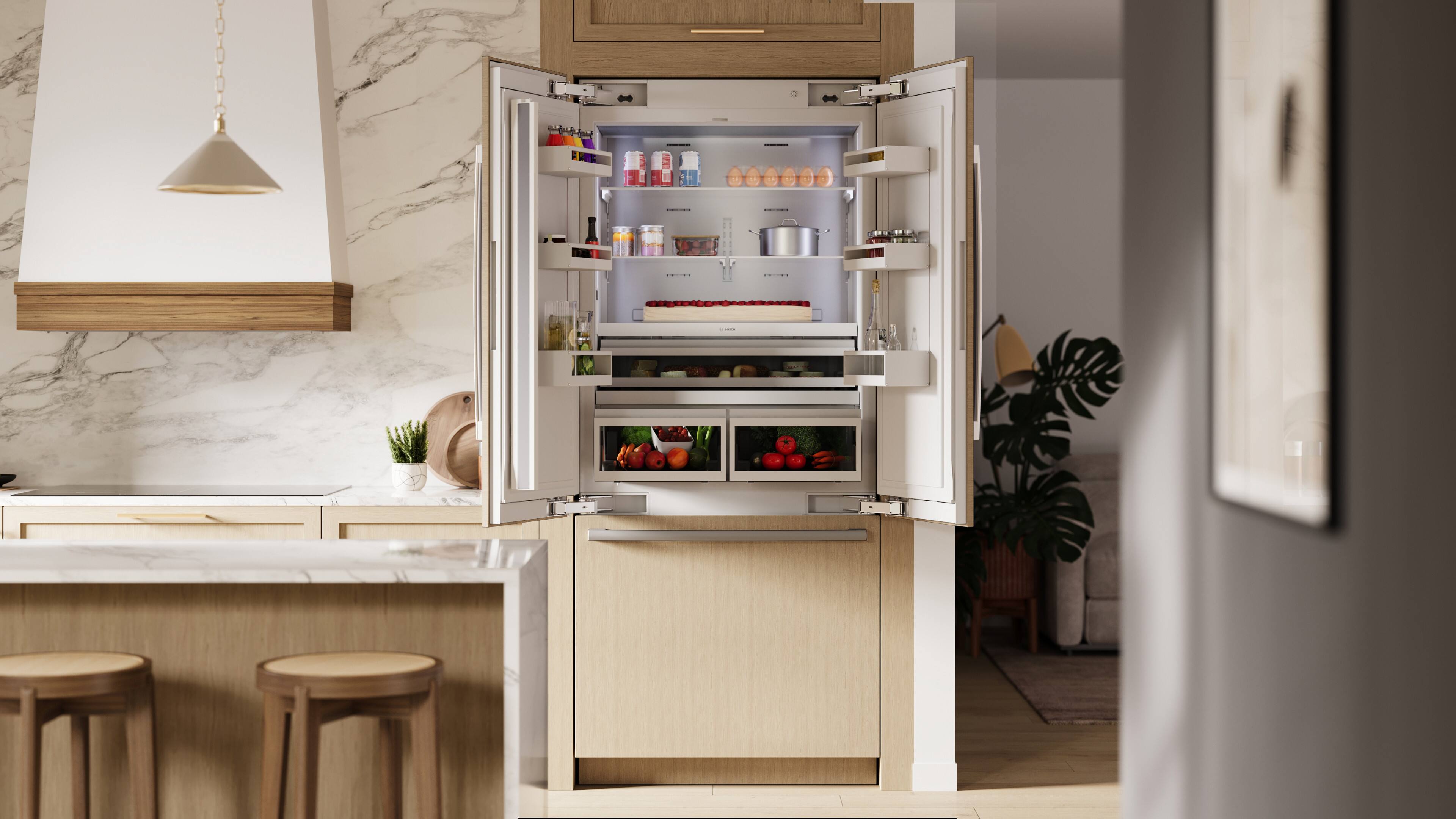 Alt View 17. Bosch - Benchmark Series 20.1 Cu. Ft. French Door Counter-Depth Smart Refrigerator - Custom Panel Ready.