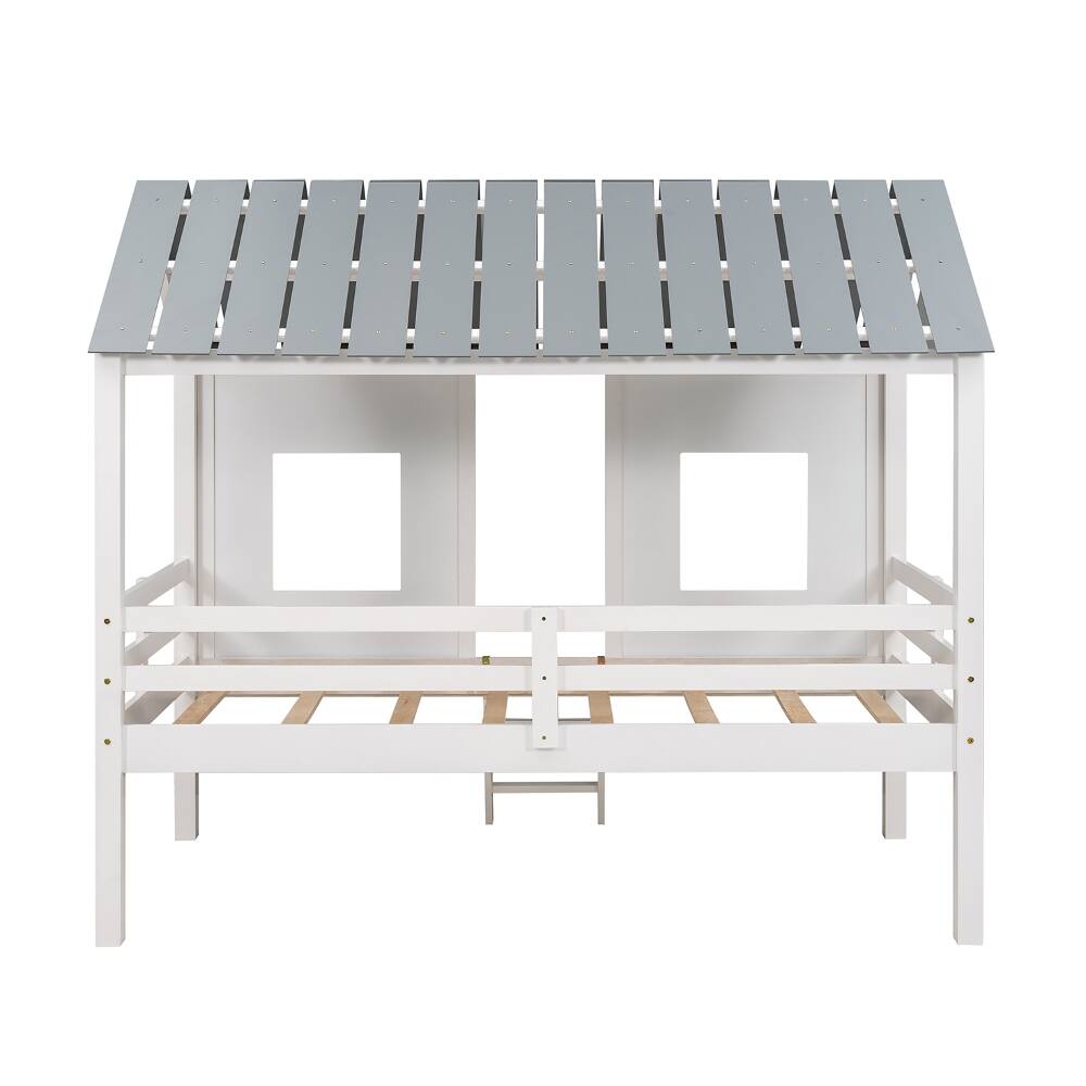 Alt View 3. Loheer - Loheer Twin House Bed Low Loft Kids Playhouse Bed with Roof White - White.