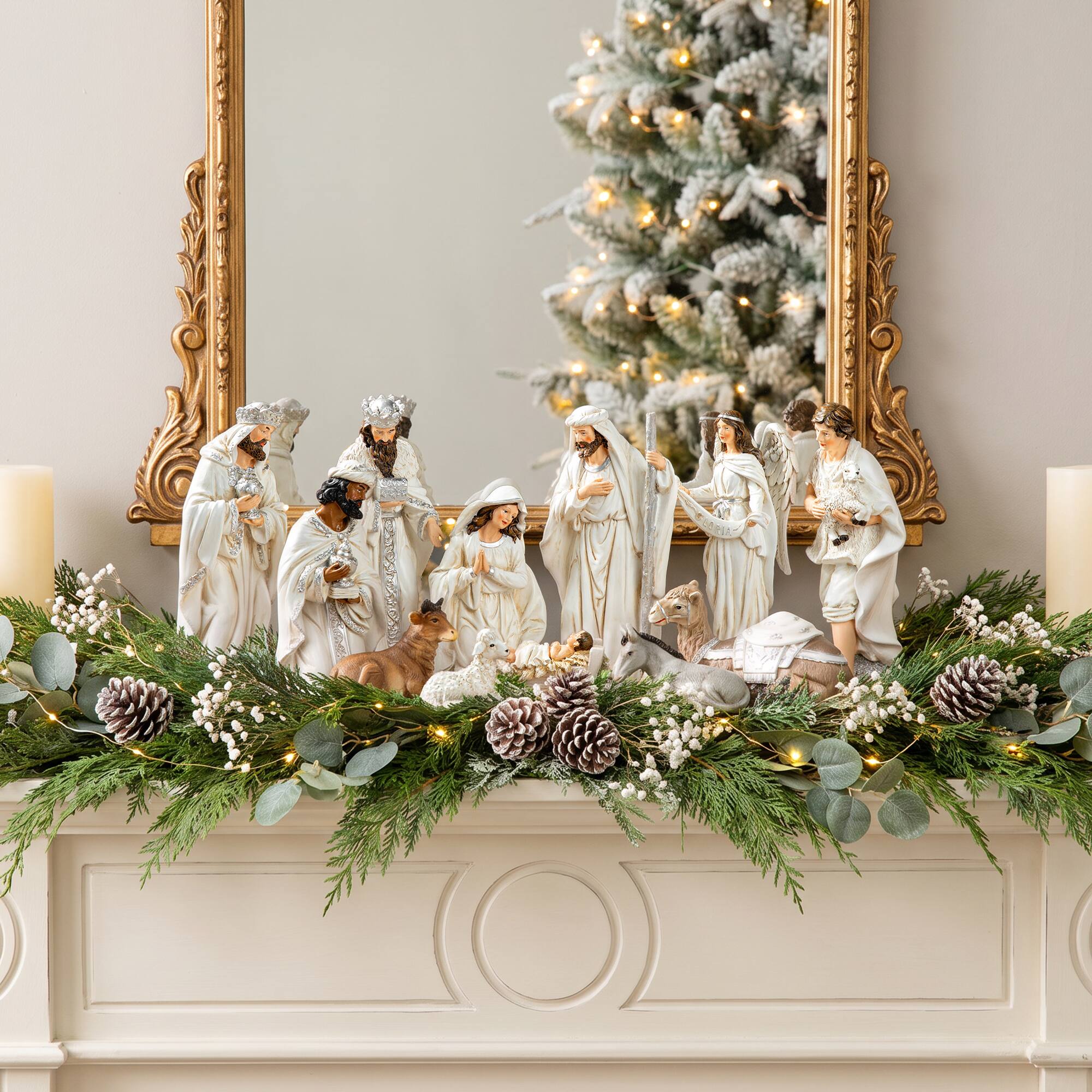 Front. Glitzhome - 12pcs Resin Nativity Figurine Set - Ivory.