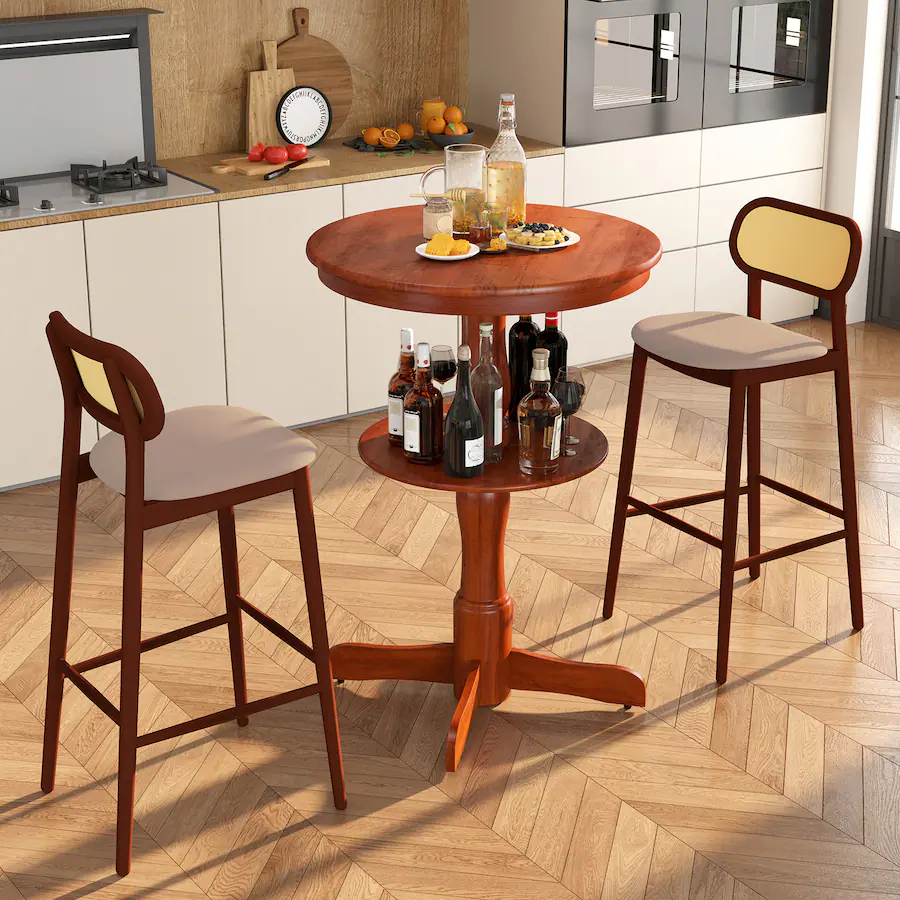 Table High Rack Gymax 2 Tier Round High Top Table w/ Storage Shelf & Pedestal Base for ...