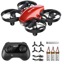 Veeniix - V995 Mini Drone for Kids and Beginners,Indoor RC Quadcopter Plane with 3D Flips, 360° Rotation, Circle Fly, Auto Hover - Red