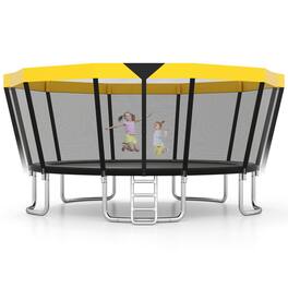 Gymax - 15 FT Outdoor Trampoline w/Non-Slip Ladder Enclosure Net & Anti-Rust Coating Black - Yellow