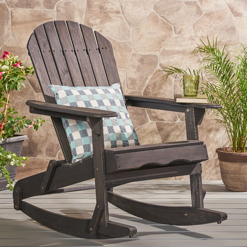 Loheer - Malibu Adirondack Rocking Chair Acacia Wood Outdoor Rocker Dark Grey - Dark Gray price history on PriceWatchPro