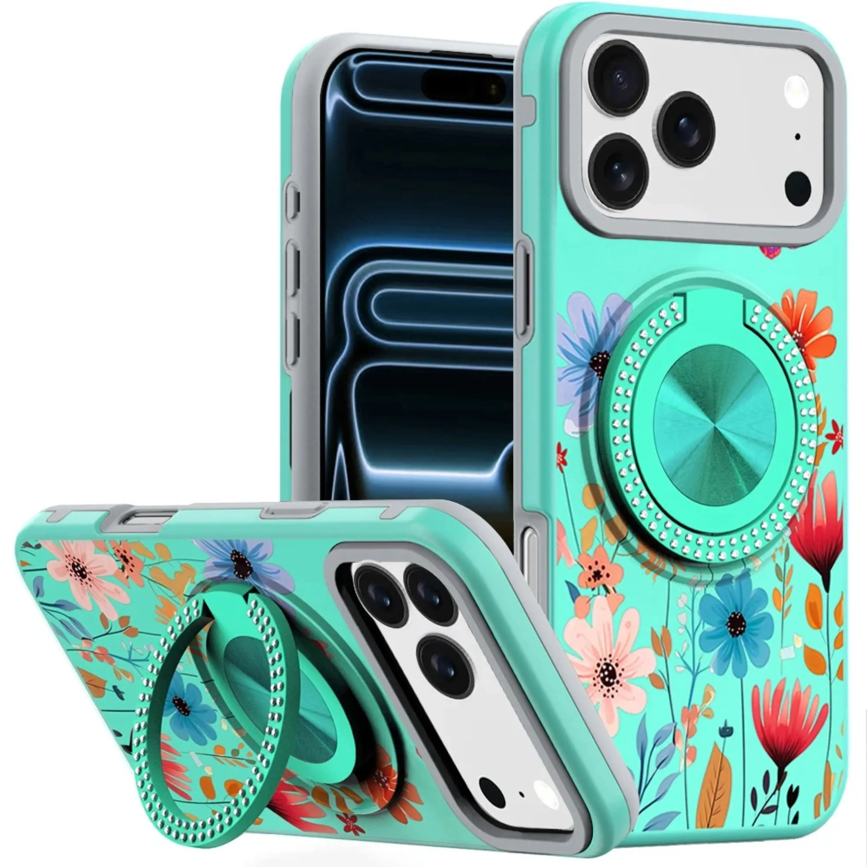 Front. Kitcheniva - Luxury Printed Case With Tempered Glass For iPhone 17 Pro Max Floral - Multicolor.