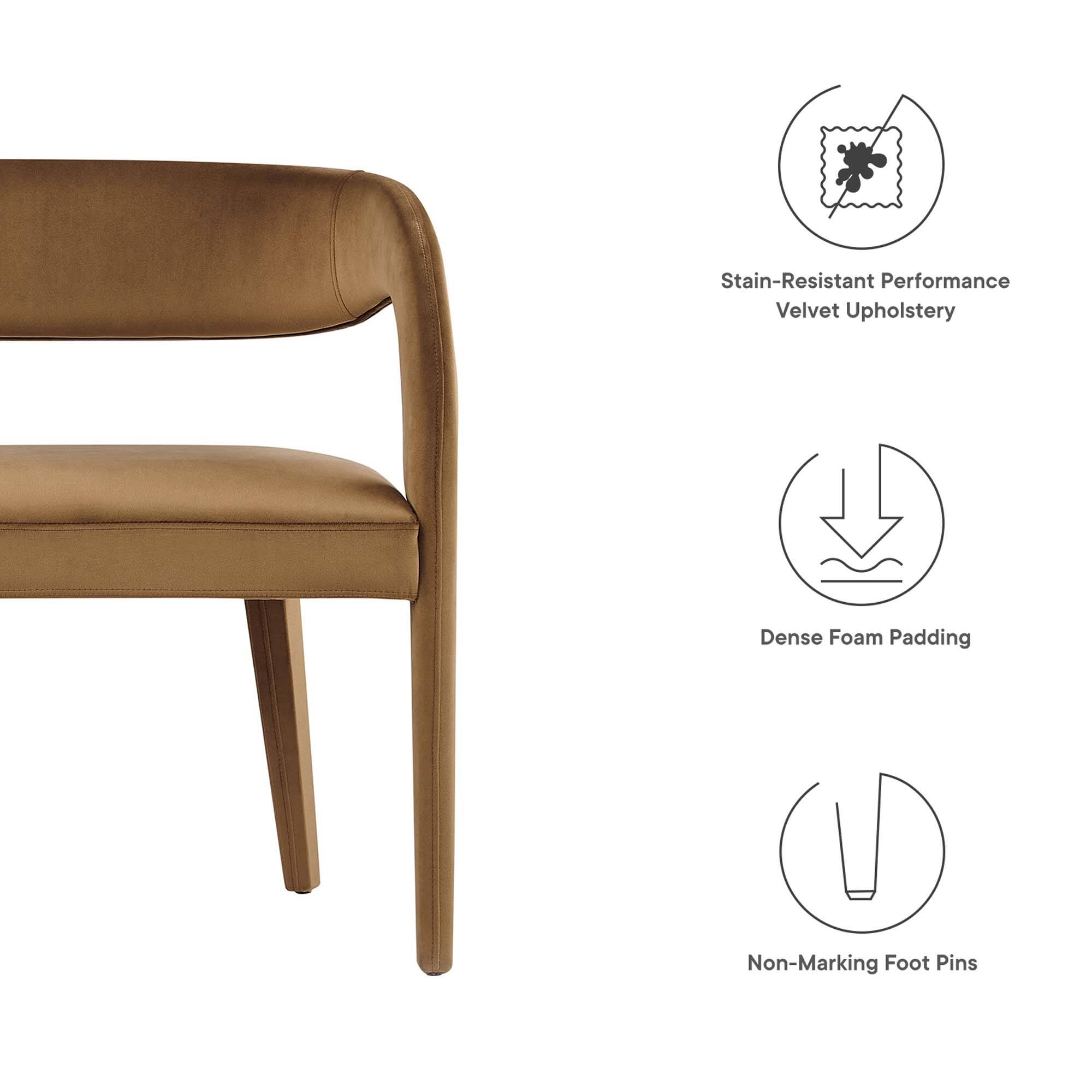 Stain-Resistant Performance Velvet Upholstery  
Dense Foam Padding  
Non-Marking Foot Pins