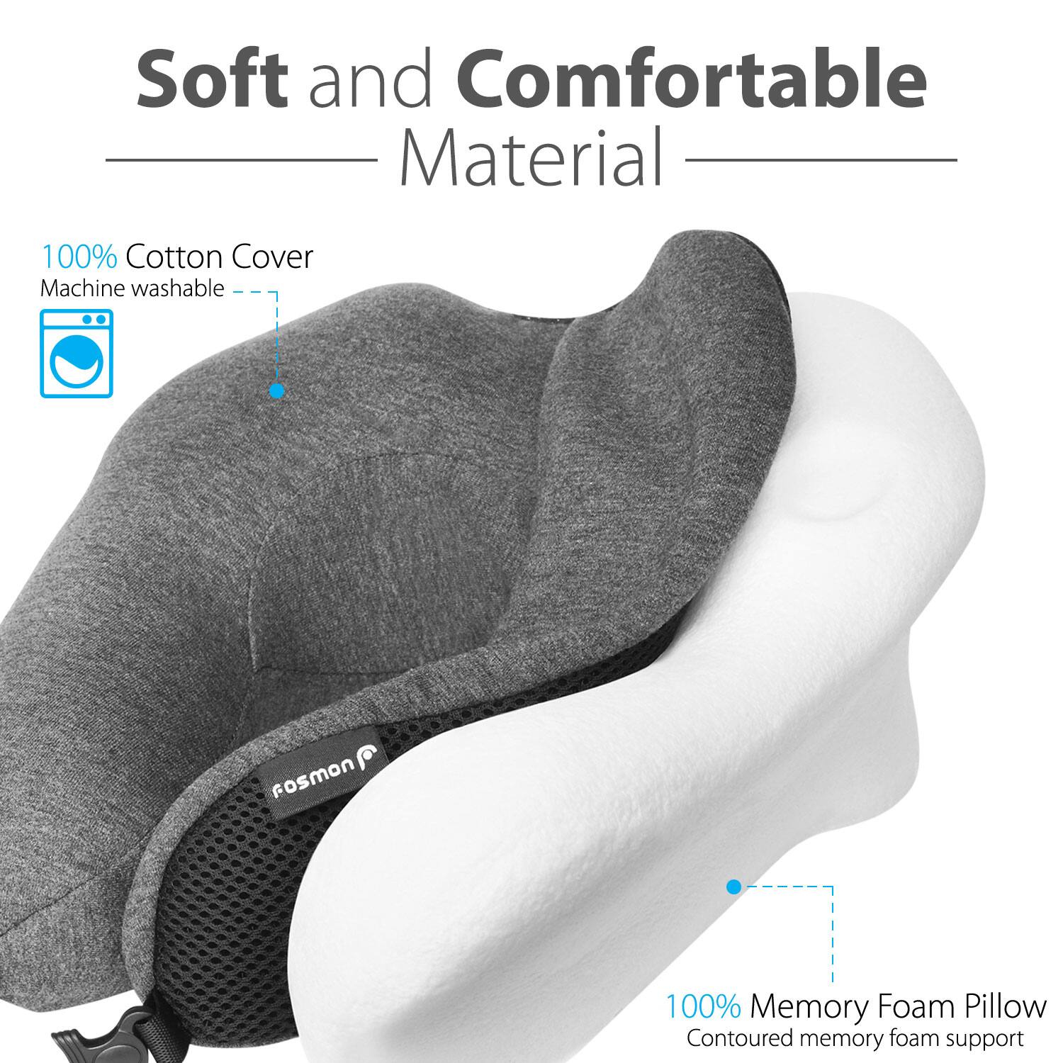 Soft and Comfortable Material
100% Cotton Cover
Machine washable
Fosmon
100% Memory Foam Pillow
Contoured memory foam support