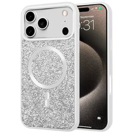 Entronix - Magnetic Case for iPhone 17 Pro - Rhinestone-Covered Luxury Protection - White