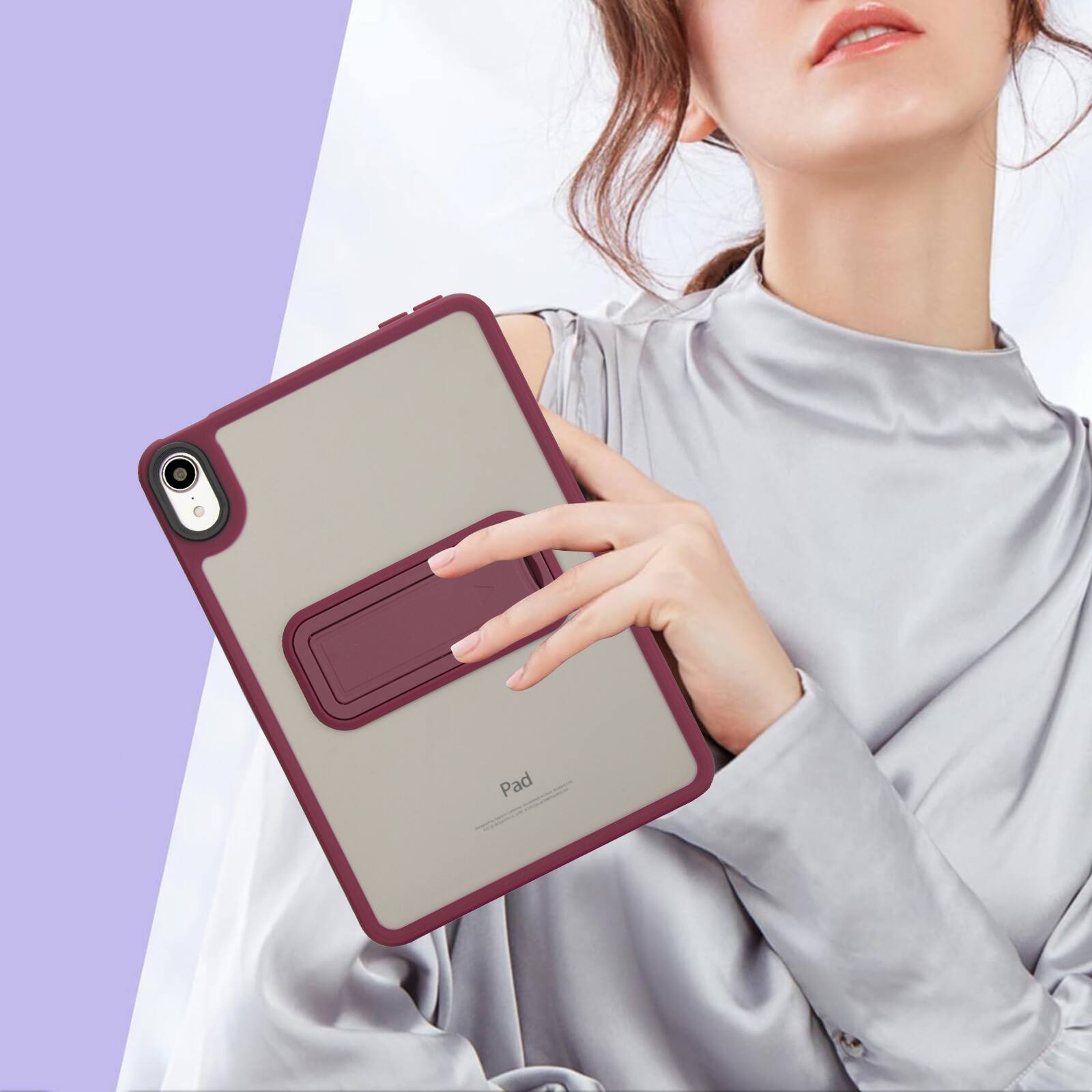 Alt View 3. Dteck - Matte Case for Apple iPad mini (A17 Pro) 2024 / mini 6 (2021) 8.3" with Foldable Stand,Shockproof Transparent Back Cover - Winered.