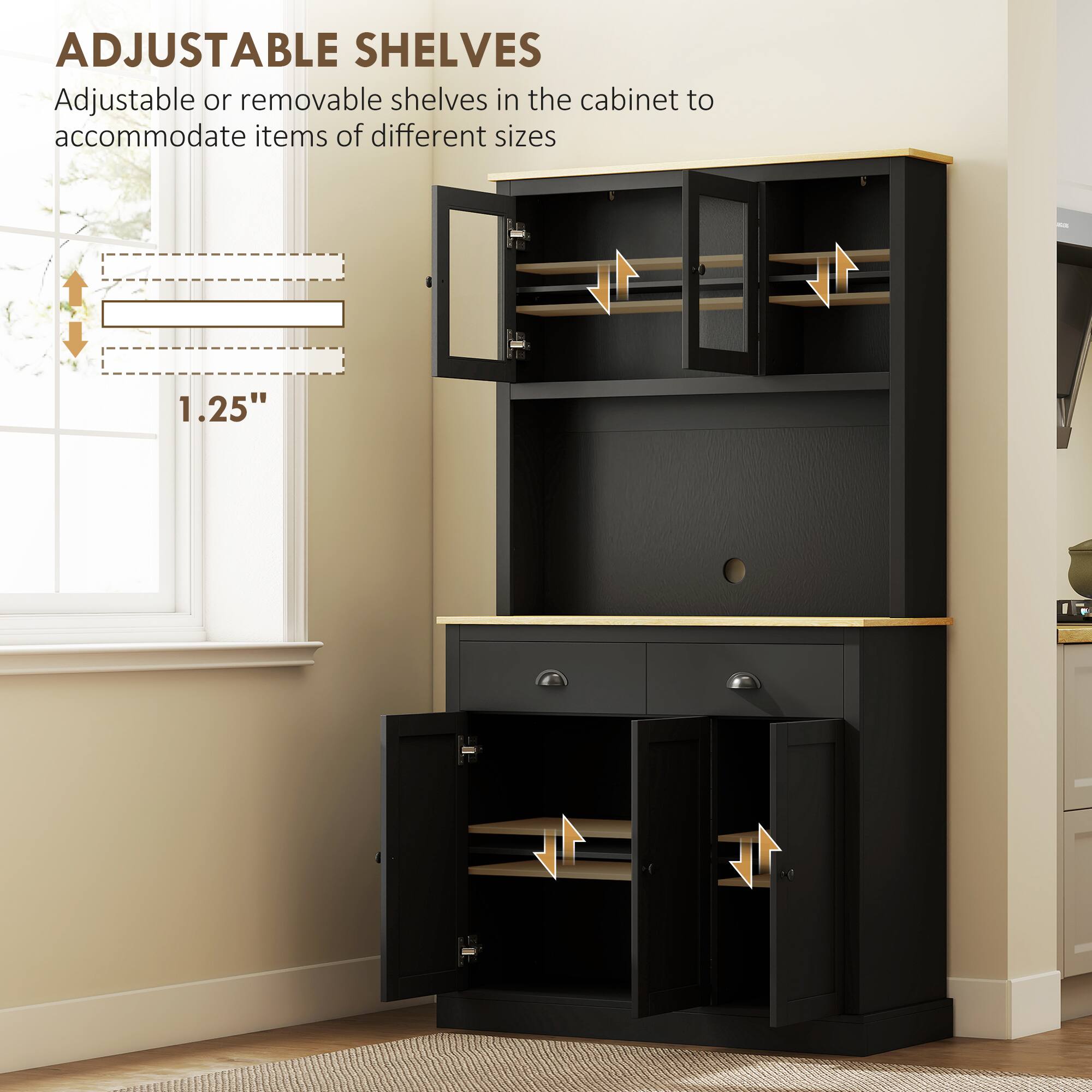 ADJUSTABLE SHELVES

Adjustable or removable shelves in the cabinet to accommodate items of different sizes

1.25"