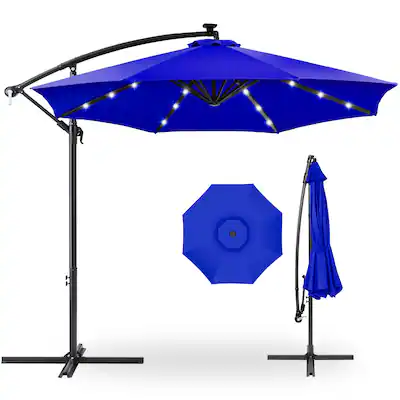 blue solar led lighted patio umbrella Woodgrain Pattern w/ Adjustable Tilt Best Choice Products Patio offset umbrella is more versatile than a regular market umbrella Autlaycil 10FT Solar Power LED