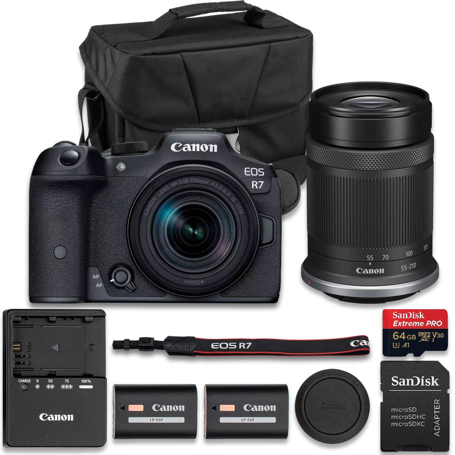 Bundle - Canon - EOS R7 Mirrorless Camera With RF-S 18-150mm f/3.5-6.3 IS STM + RF-S 55-210mm f/5-7.1 IS STM Lens + Extra LP-E6NH price history on PriceWatchPro
