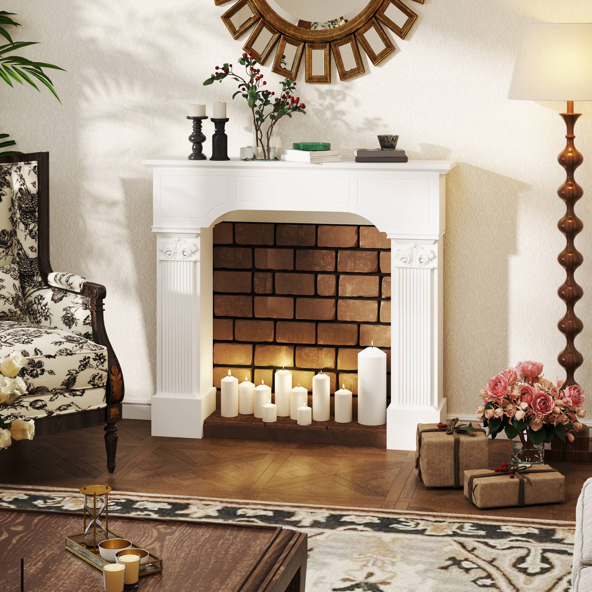 Alt View 5. Homcom - Fireplace Mantle, Freestanding Fireplace Surround for Electric Fireplaces - White.