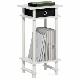 Furinno - TURN-N-TUBE Side Table, Tall Narrow End Table with Storage Bin, Open Shelf Night Stand, Bedside Table, Toolless Assembly - White/White/Black