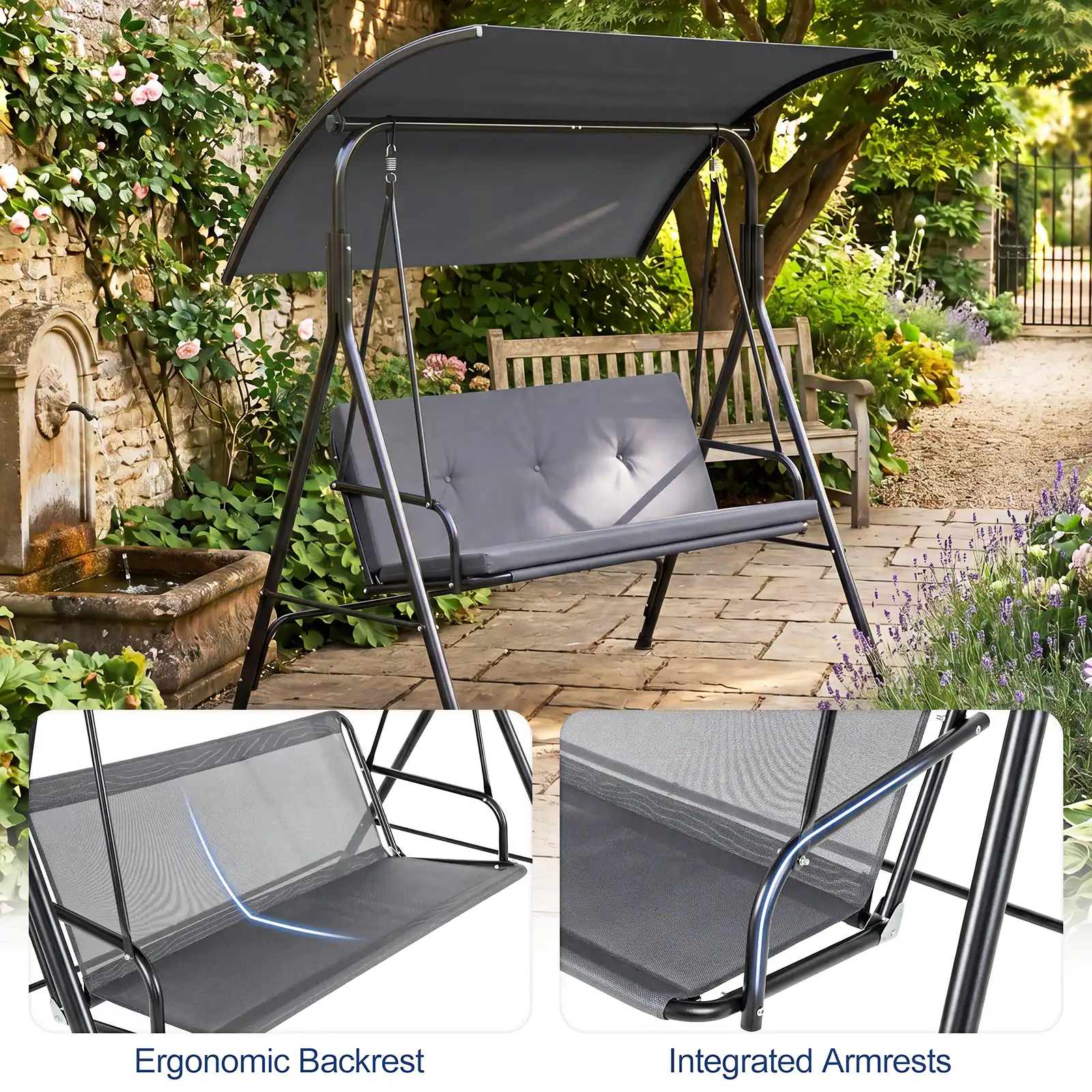 Ergonomic Backrest  
Integrated Armrests