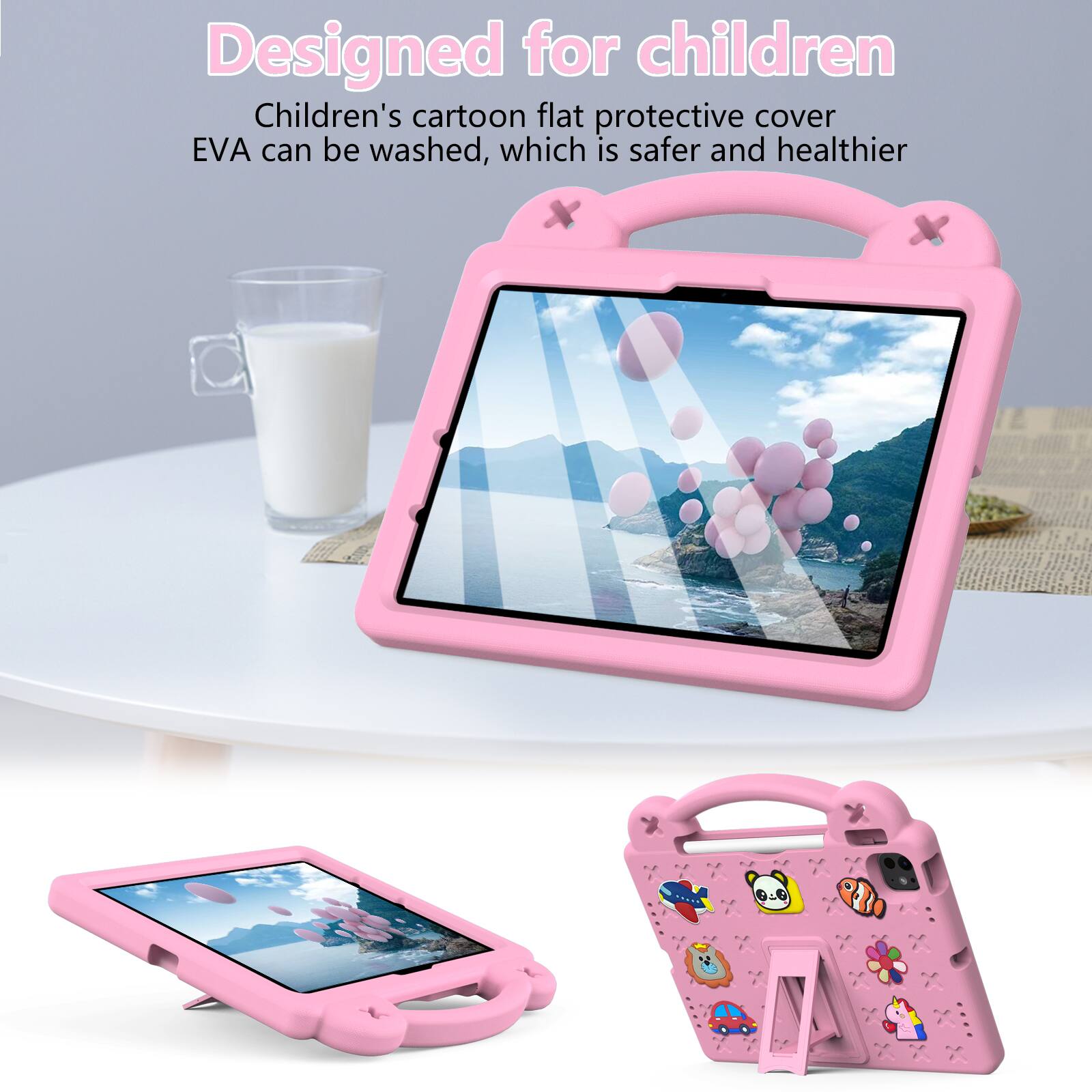 Designed for children  
Children's cartoon flat protective cover EVA can be washed, which is safer and healthier