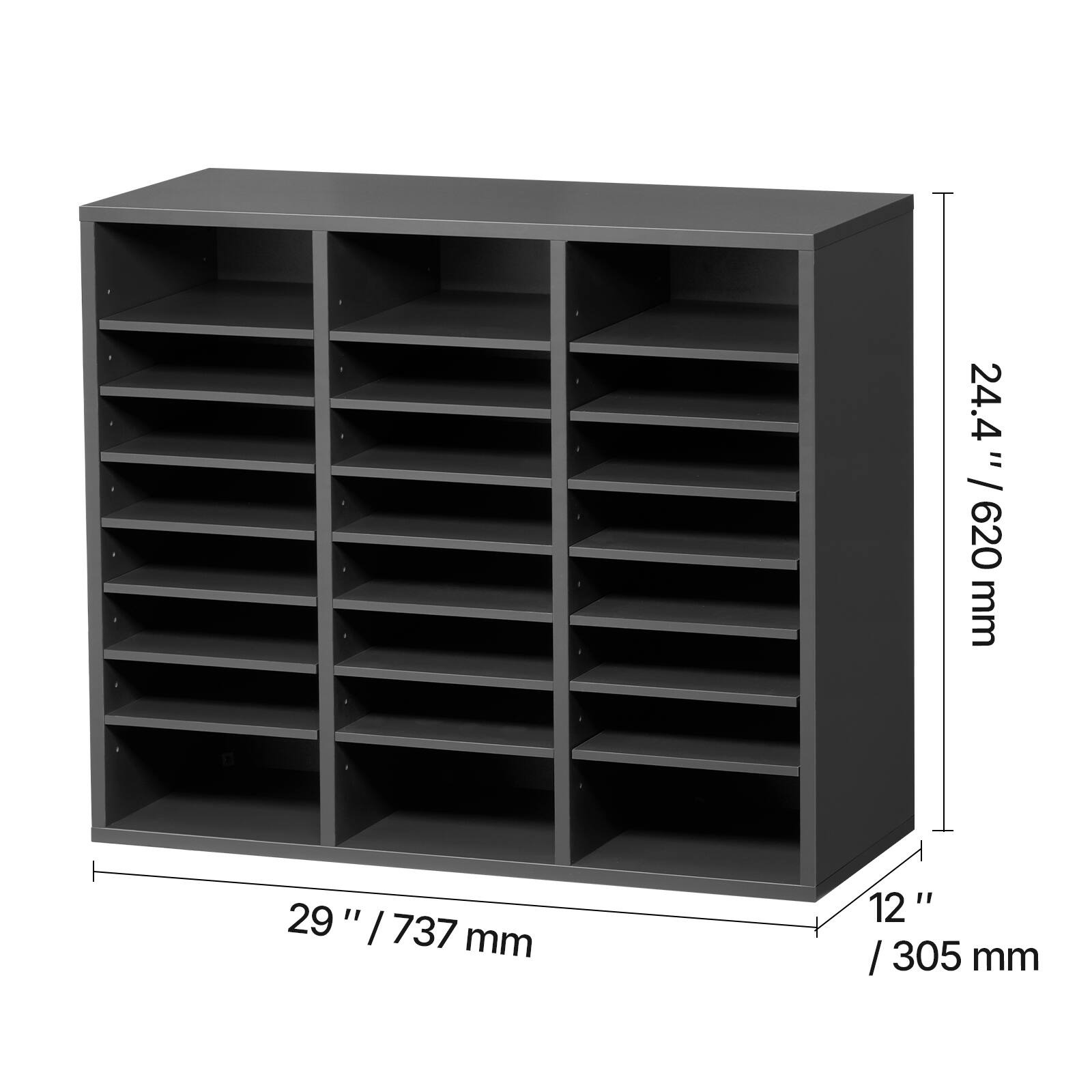 24.4" / 620 mm  
29" / 737 mm  
12" / 305 mm