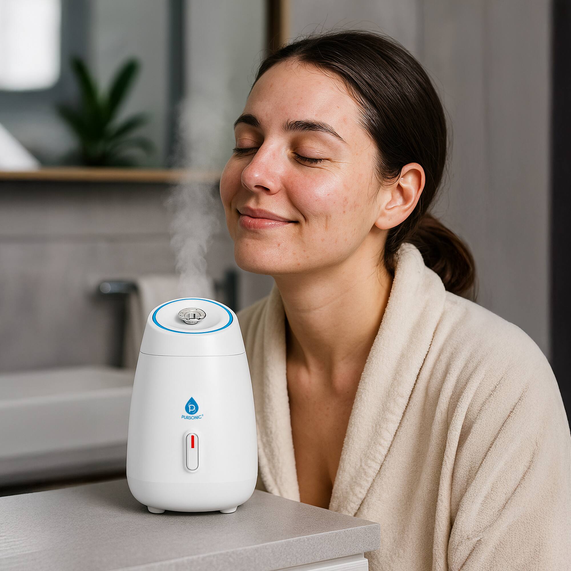 Angle. Pursonic - 14" LED Vanity Mirror & Facial Steamer Duo.